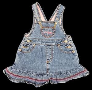 Vintage Levi Strauss Signature Denim Overall Ruffle Dress Y2K Blue Baby Girl 12M